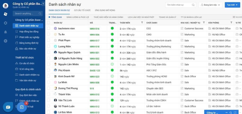 phần mềm quản trị nhân sự Base HRM
