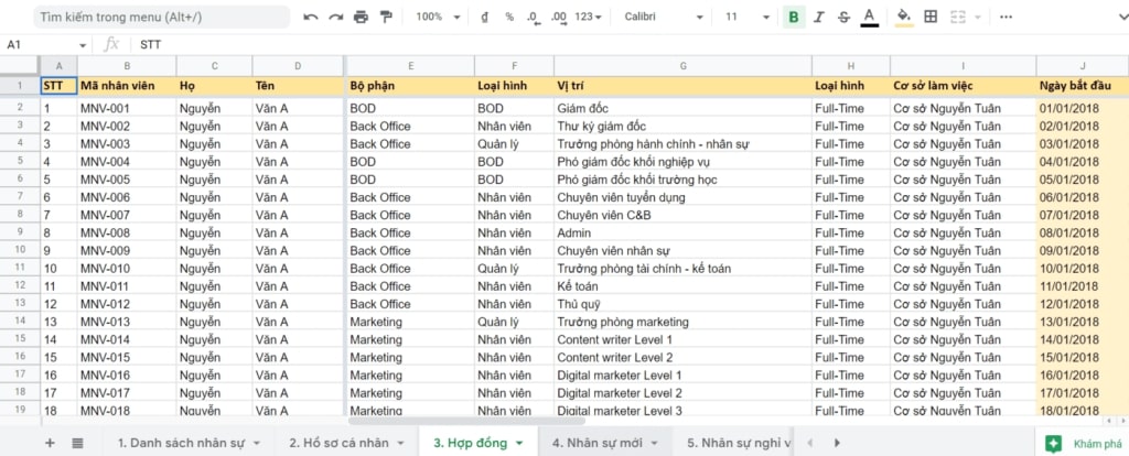 Mẫu quản lý nhân sự bằng exel 1